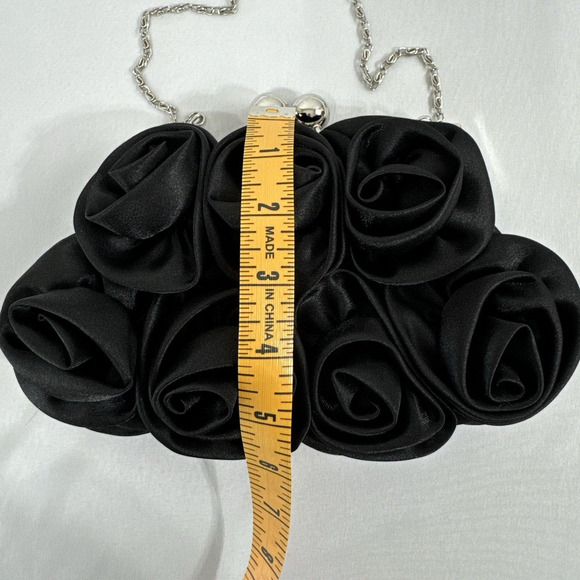 Women's Black Evening Clutch Floral Handbag Party Purse Detachable Chain Strap - Picture 14 of 16